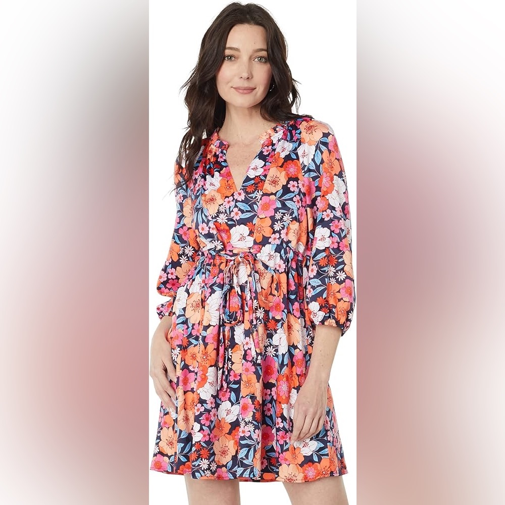 Draper James. Kellie Babydoll Dress in Nassau Navy Multi Floral. Size Medium.